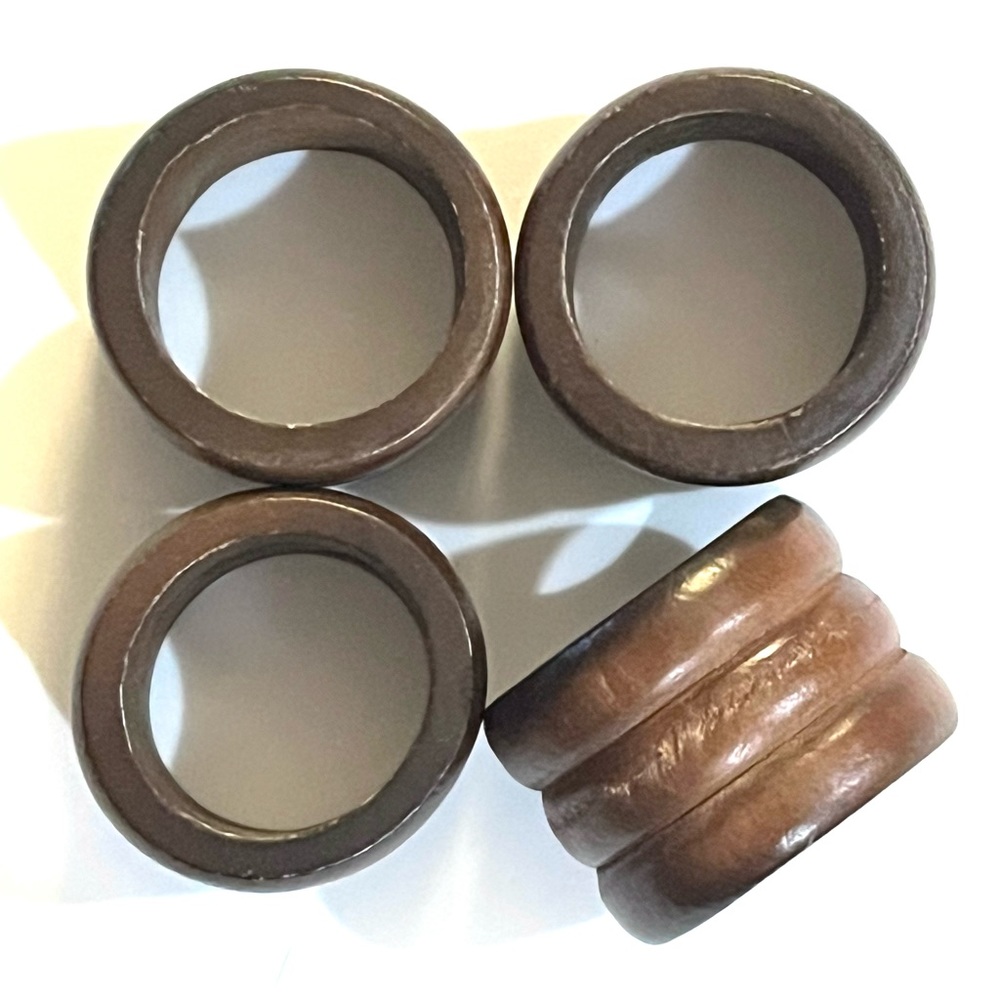 Vintage Mid century modern dark wood napkin rings, set of 4